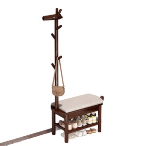 Taburete para cambiar zapatos y perchero integrado en forma de ciervo, de madera maciza, para uso doméstico en la entrada. Creativo de estilo caricatura - Product Image 1