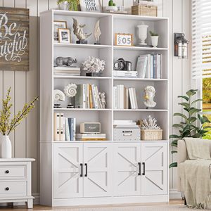 Bibliothèque blanche <span class=keywords><strong>avec</strong></span> étagères ouvertes modernes sur pied et armoire de rangement pour salon, bureau à domicile, bibliothèque - Product Image 1