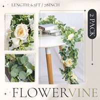 Champagnergoldene Künstliche Eukalyptus-Pfingstrosen-Teeblumen-Ranke Hängende Pflanze Grüne Girlande für Hochzeit Heim Garten Dekoration