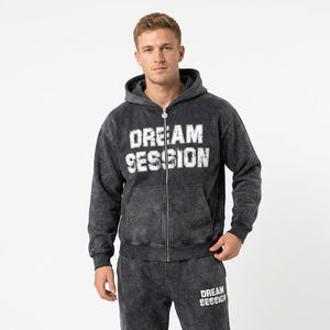 Conjunto de chándal de algodón con capucha y cremallera completa para hombre, hecho a medida, estilo vintage, elegante, tipo jogger, OEM. - Product Image 1
