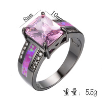 Vente chaude personnalité dames anneau rétro noir or violet opale carré rose zircon anneau mode élégant anneau bijoux en gros