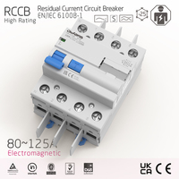 Disjoncteur différentiel industriel 4P à courant résiduel élevé 80-125A, type électromagnétique en cuivre, 30mA 100mA 300mA 500mA, conforme IEC EN61008