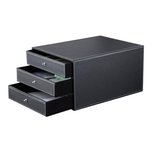 <span class=keywords><strong>Organizador</strong></span> <span class=keywords><strong>de</strong></span> Escritorio FOSKA, Apilable, con 3 Cajones, Porta Archivos <span class=keywords><strong>de</strong></span> Cuero con Asa Metálica para Guardar Artículos y Accesorios Diarios - Product Image 1