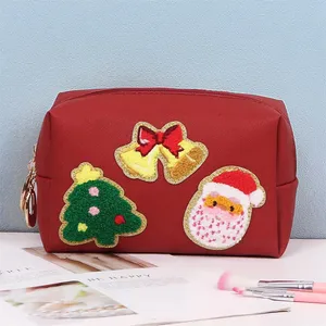 Bolsa de maquiagem de Natal Bolsa de cosméticos Bolsa de higiene pessoal de couro PU personalizada Bolsas de maquiagem para viagem pequenas