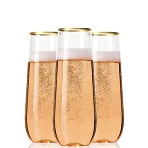 Verre sans pied en PET résistant aux chutes, de haute qualité, avec bordure dorée, écologique, biodégradable, capacité de 201 à 300 ml, marque MIDAS - Product Image 1