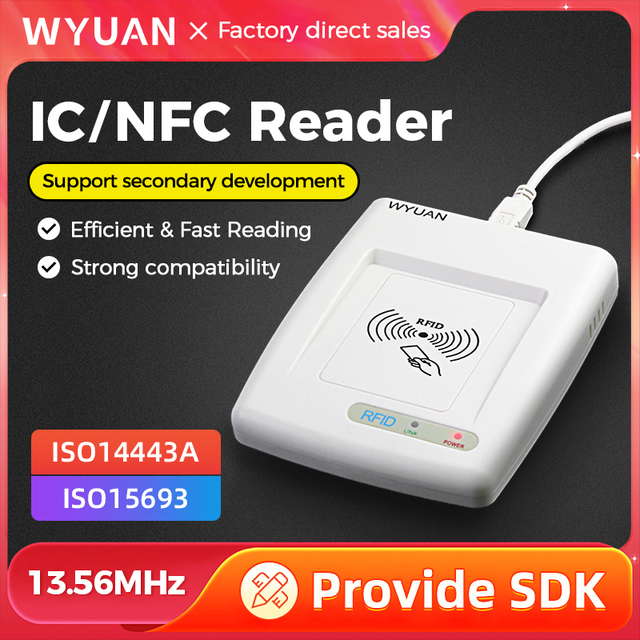 Free SDK 13.56MHz RFID Reader HF IC NFC CPU Card Desktop Reader ISO14443A/ISO15693 Protocol Programmable with USB Interface