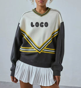 Sudadera de lujo para mujer al por mayor, estilo universitario, con cuello redondo, rayas, puños elásticos acanalados personalizados, bloques de color, bordada, para invierno - Product Image 1