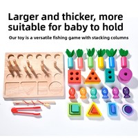 Juego de Pesca Magnético Tridimensional Cuatro en Uno, Bloques de Construcción de Madera para Bebés y Niños Pequeños de 0 a 3 Años, Formas Montessori
