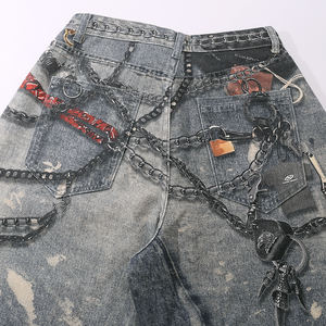 Pantalon en <span class=keywords><strong>jean</strong></span> américain tendance, pantalon en denim ample et décontracté, pantalon personnalisé, <span class=keywords><strong>jean</strong></span> léger délavé, <span class=keywords><strong>jean</strong></span> vintage à imprimé corde pour homme - Product Image 4