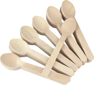 Paquete de 100 cucharas de madera desechables respetuosas con la tierra de 6,3 ", cuchara de madera compostable biodegradable para Camping, Picnic, uso diario