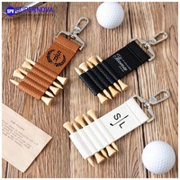 Porte-tee de golf en cuir PU avec gravure laser, porte-clés, personnalisable OEM/ODM, pour sac de golf, avec 5 tees, de la marque Laser Blanks Factory