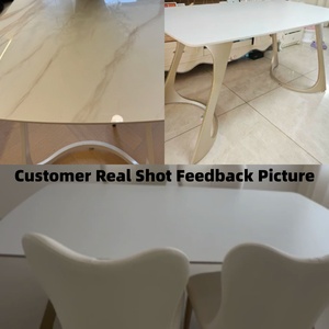 Table à manger de luxe française en pierre frittée, design nordique simple et <span class=keywords><strong>blanc</strong></span>, pour 6 personnes - Product Image 6