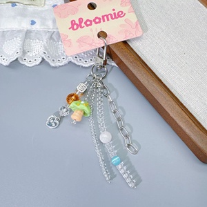 Customize Accepted <b>Cute</b> Small Mushroom Charm Women Car Key Decorations Simple Tiny Glass Beads Tassel Girls <b>Purse</b> Bag Keychains - Product Image 3