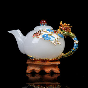Service à thé Kung Fu en émail de jade blanc, 1 théière, 6 tasses, en porcelaine céramique, coffret cadeau pour entreprise, cadeau de mariage, cadeau de pendaison de crémaillère - Product Image 3
