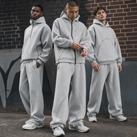 Ensemble de survêtement personnalisé pour fabricants : sweat à capuche uni zippé épais et pantalon de jogging à cordon, style streetwear et sport