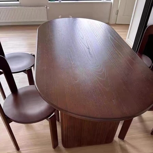 Table à manger en bois massif avec plateau incurvé rétro, bord vers l'intérieur, grand plateau, pose droite - Product Image 2