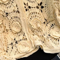 Kardigan Rajut Crochet Motif Bunga Boho Wanita, Kerah V Berongga Lengan Panjang Kancing Depan untuk Pantai Musim Panas