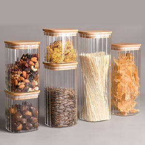 Pot de conservation carré en verre personnalisé avec couvercle en bois, récipient hermétique de qualité alimentaire pour garder les aliments frais - Product Image 2