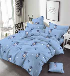 Drap de lit en microfibre bleue simple brossée, tissé 100% polyester, vente en gros, ensemble de literie - Product Image 1
