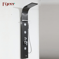 Fyeer 5 Fonction Cascade Noir Panneau de Douche avec Étagère En Acier Inoxydable