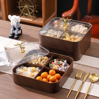 Groothandel Houtennerf Plastic Compartment Snack Fruit Schaal Met Herten Deksel OEM ODM Aangepast Logo voor Noten Fruit Snoep Opslag