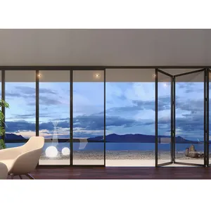 Customized Waterproof Glass Aluminum Folding Bifold Door Bifold Accordion Foldable Villa Exterior Patio Doors