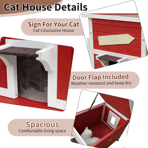 Casa para Gatos al Aire Libre, Caseta Grande para Gatos Silvestres, Refugio de Madera para Gatos al Aire Libre Resistente a la Intemperie con Puerta de Escape - Rojo - Product Image 5