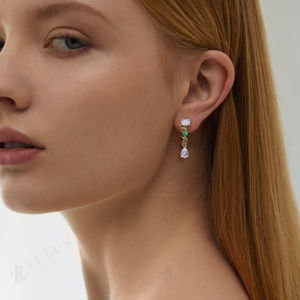 Pendientes Largos Hipoalergénicos <span class=keywords><strong>de</strong></span> Plata <span class=keywords><strong>de</strong></span> Ley 925 con Circonita Cúbica Geométrica Multicolor, Diseño <span class=keywords><strong>de</strong></span> Lujo, Chapados en Rodio, Regalo para Fiestas - Product Image 4