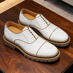 Zapatos Oxford de Vestir de Cuero Genuino Blanco para Hombre, Punta Redonda, con Cordones, Transpirables, para Toda Temporada, Suela de Goma, Envío Directo - Product Image 2
