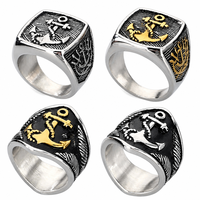 Bague Chevalière en Acier Inoxydable 316L avec Motifs Ancre Maritime, Épée Zulfiqar et Galleon, Bijou Sacré Dévotionnel pour Homme