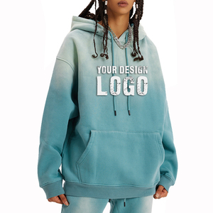 Sudadera con Capucha Extra Grande para Mujer, Color Degradado Teñido con Spray Personalizado, Estilo Casual, Lavada, Desgastada, Gruesa y Holgada - Product Image 2