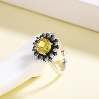 Personnalité en médaillon pierre naturelle strass grande fleur bague de fiançailles doux OpenYellow cristal pierres précieuses bague de tournesol pour les femmes