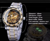 Montre-bracelet mécanique squelette pour homme Royal Design, haut de gamme OEM, luxe, transparente, mode, diamant, mouvement à engrenages lumineux