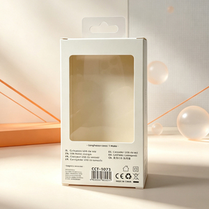 Boîte pliante en papier personnalisée avec trou de suspension et fenêtre pour emballage d'accessoires électroniques, câbles de charge USB - Product Image 1