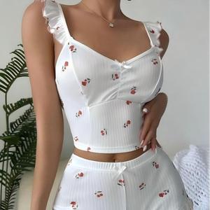 Nuovo Set di Abbigliamento Casual da Casa per il Commercio Estero Transfrontaliero, con Pantaloncini a Bretelle <span class=keywords><strong>Sexy</strong></span>, Volant e Stampa Multicolore a Cuori, Comodo - Product Image 4