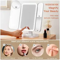 Miroir de maquillage LED à trois volets avec cadre en plastique pour dortoir - Éclairage intelligent pour la beauté