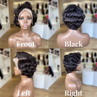Perruques Courtes Bouclées Bob Pixie Cut pour Femmes, Perruque Brésilienne en Cheveux Humains Double Drawn avec Dentelle Frontale HD 13*4
