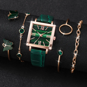 Venta caliente 5PCs Reloj elegante Mujeres <span class=keywords><strong>Roma</strong></span> Dial cuadrado Señoras Reloj de pulsera de cuero Pulseras de mariposa Conjuntos de joyas Regalo para niñas - Product Image 1