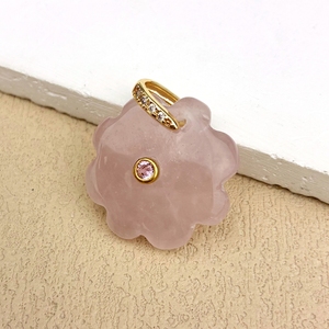 Pendentif Fleur Sculptée en Agate Naturelle Multi-Pierres, Plaqué Or, Grande Fleur, Breloque Micro-Pavée de Zircons, Bijoux en Gros - Product Image 6