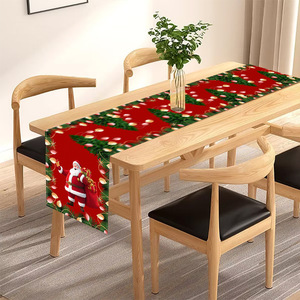 YUELIAN Chemin de table de Noël rouge en lin écologique, motif Père Noël imprimé, lavable, assorti à la nappe, pour comptoir de cuisine - Product Image 2