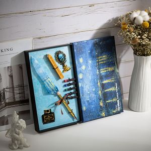 European American Feather Oil <b>Painting</b> Style Birthday Creative Gift Dipping Ballpoint <b>Pen</b> Set 0.5mm Metal - Product Image 4