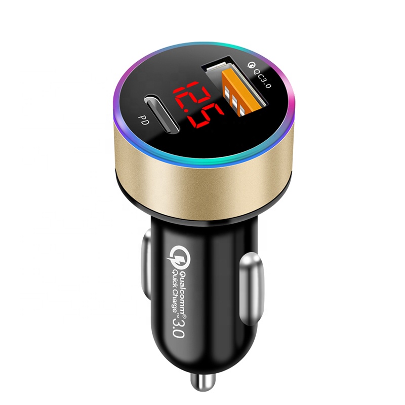 Oem Dual USB Digital Display Type C PD Car Charger 36W Qc3.0 USB C LED Display Car Charger For Iphone 12 13 Huawei Xiaomi