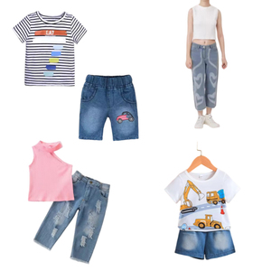 Nouvelles tenues d'été pour enfants, ensembles de vêtements en coton pour enfants avec t-shirt, jupe en jean, pantalon et débardeur pour garçons et filles - Product Image 5