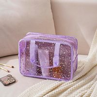 Tas Makeup PVC Pink Motif Bintang 2026 dengan Pegangan, Organizer Kosmetik Tahan Air untuk Perjalanan Wanita, Kantong Perlengkapan Mandi Transparan TSA