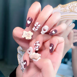 <span class=keywords><strong>Uñas</strong></span> Postizas Acrílicas Reutilizables con Diseño <span class=keywords><strong>de</strong></span> Corazón <span class=keywords><strong>de</strong></span> Oso 3D, Pintadas a Mano, Hechas a Medida, Novedad - Product Image 2