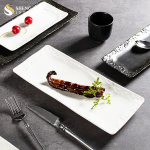 Japanese Tableware Set Ceramic Rectangular Black White Fish Sushi Plate Sustainable Porcelain Dinnerware Dish Japandi Design