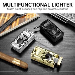 CIGARLOONG Diamante Aparência Metal Tocha Inflável Windproof 5-in-1 V Cut Punch Multi-função Charuto Isqueiro com Caixa de Presente - Product Image 2