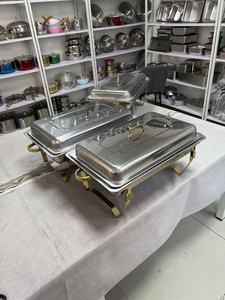 고급 스테인리스 스틸 전기 보온 뷔페 세트 사각 금은 테두리 디자인 푸드 워머 - Product Image 3