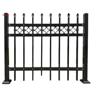 Black Powder Coated Metal Wrought Iron Steel Fence Spear Top Fence For Home Garden And Farm Decoration