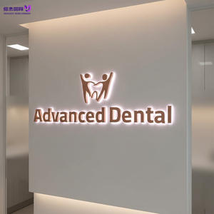 Enseigne lumineuse 3D personnalisée en métal doré brossé pour clinique dentaire, enseigne publicitaire intérieure rétroéclairée à LED pour <span class=keywords><strong>entreprise</strong></span> - Product Image 1